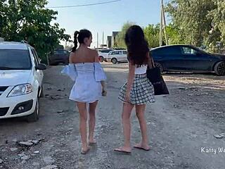 Two Girls Flash Pussies In Public Nude