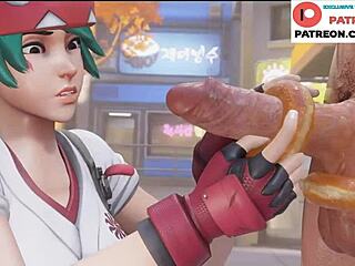 kiriko's hot donut blowjob with cum on face