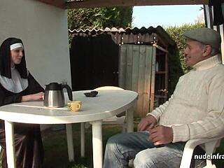 My young French nun pounded hard in outdoor threesome