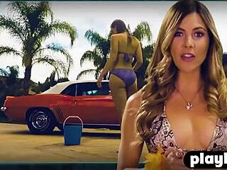 my curvy babes washed cars with ripped lingerie in garage