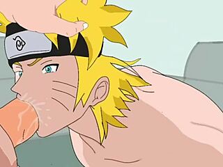 Anime gay Naruto sucks a massive cock in bed