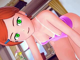 Adult Gwen in swimsuit takes massive cock