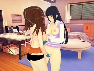 hinata and diane’s teasing lesbian crossover encounter