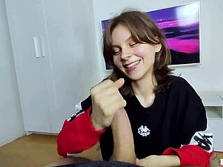 Petite Neighbor Takes Cum in Mouth and Face