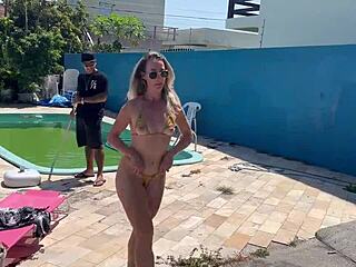 Married Blonde’s Cheeky Poolside Interracial Fling