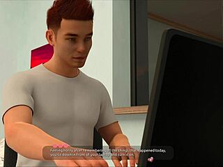 Playing a visual novel game with hot girls in it