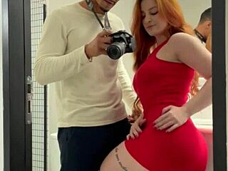 A red-haired amateur in lingerie has shaky legs after the intimate experience – free