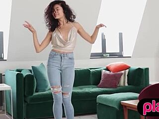 Petite European beauty shows off her natural tits and ass