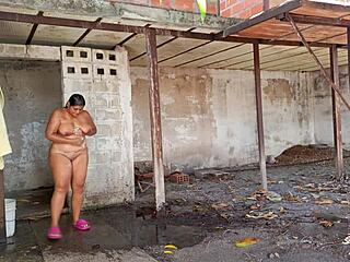 Latina Stepmom Caught Showering Outdoors