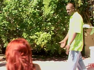 Redhead Handles Two Ebony Lovers