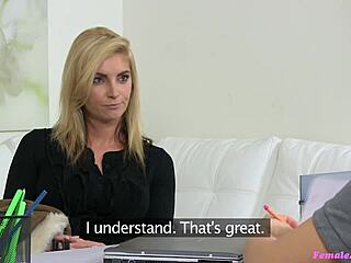 salacious blonde boss enslaves intern for her cunt worship at work
