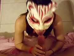 Namorada Novinha Gives Masked Blowjob with Clothes Ripped
