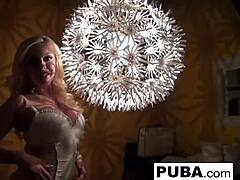 Sexy blonde in retro tease and solo play 😘