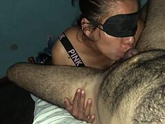 Submissive brunette milf gives intense blowjob to hard cock.