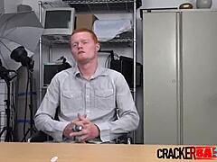 Redhead guy's intense office audition with a monster cock