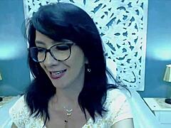 mature woman chats on webcam about her day