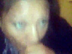 She locks eyes while sucking his cock in cheating wife blowjob with cum swallow