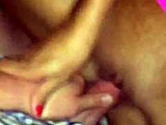 young cock swallows cumshot after public fucking with mature blonde milf and tampon