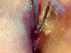 Tattooed horny 19-year-old with natural tits masturbates orally