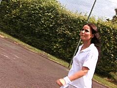 tennis girl claudia rossi masturbates with dildo in uniform, it's so hot