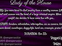 Dominant female interrogates and uses handcuffed man for pleasure.