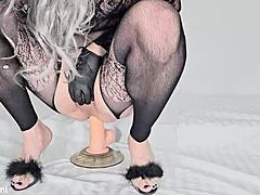 adina125ml indulges in too much anal play with dildo toys lingerie