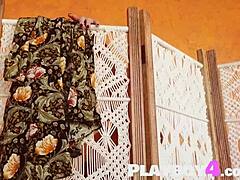 Hot blonde milf undresses outdoors, exposing her petite naked body and pussy