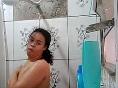 Wow! Hot Latina Showers, Exposing Her Wet Pussy!