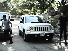 Blonde Bent Over In Doggystyle For Double Penetration During Intense Group Threesome With Blowjob Action