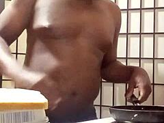 Oh man, cooking turns wild with those big black cock bananas in the kitchen