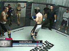 fucking this black milf with big tits pussy shaved hairless in mma ring with big black cock sexy action