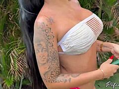 look at this hot brazilian slut taking cum shower doggy style!