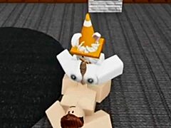 Slutty Roblox bunny girl sneaks into boys locker room and gets fucked hard