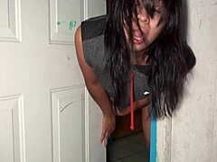 she got stuck in the door, so i penetrated her and made her moan