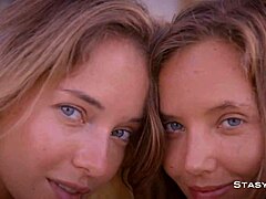 Katya and Danica, hot petite blondes in panties, showing off their tits irresistibly.