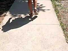 milf flashes naked ass on public street