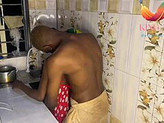 Ebony Slut Squirts Digging Big Cock in Kitchen