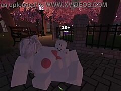 Roblox character engages in passionate fucking with a girl in the park.