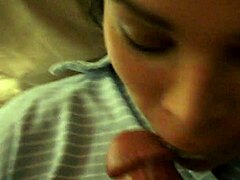 Lila, the French amateur, eagerly swallows every drop of cum after her blowjob session