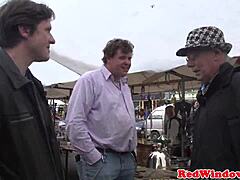 Can you believe this stockinged Dutch hooker gets her trimmed pussy pounded with cumshot in close-up?!