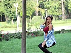 Sexy Brunette Girl Dances with Hot Moves in the Street Alongside Aarina Park Live Model