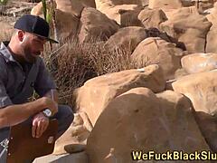 Chubby ebony whore gets facial after sucking fat big black cock in high definition with heels on