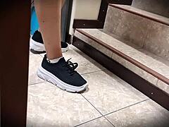 upskirt view of mexican secretary ninfomana nataly going commando in miniskirt outdoors in public