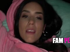 Stepsis in pink onesie with open butt flap tempts taboo ass fucking from behind