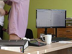 European blonde teen gives blowjob and fucks in casting interview for cash with Czech couple on bed.