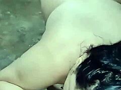 Wife licks friend's cock while husband watches in outdoor Brazilian scene.