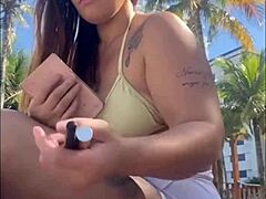 Exhibiting my big pussy on the beach