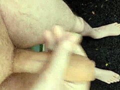 Risky masturbating outside at midday with big cock pov amateur homemade solo naked public outdoor action