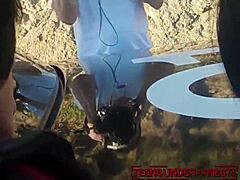 Young Stunners Cuffed and Fucked Hard by Police Officer in Outdoor Threesome with Rough Riding and Cumshot