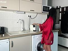 Exhausted Husband Gets Balls Drained by Horny Wife in Quick Lingerie Muff Diving Spooning Session